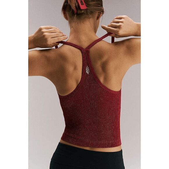 Free People Happiness Runs Lurex Sweetheart Crop Tank Pink Glitter Lovestruck - Picture 7 of 8